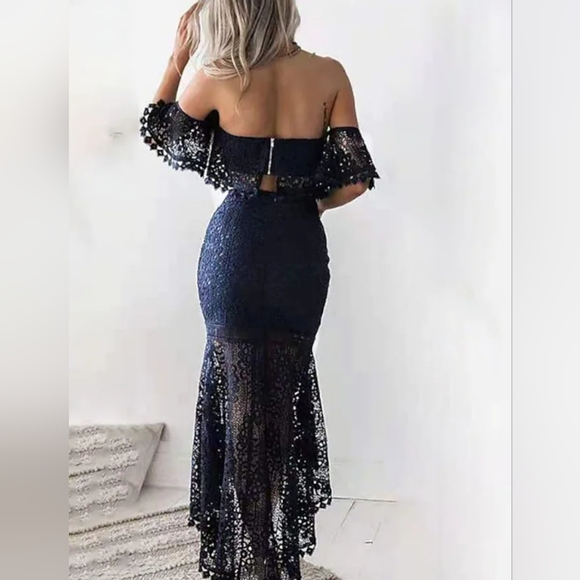 2 pieces lace women crop top maxi skirt set - Picture 3 of 4